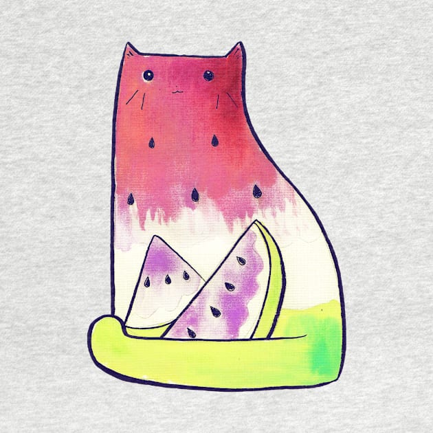 Watermelon Watercolor Cat by saradaboru